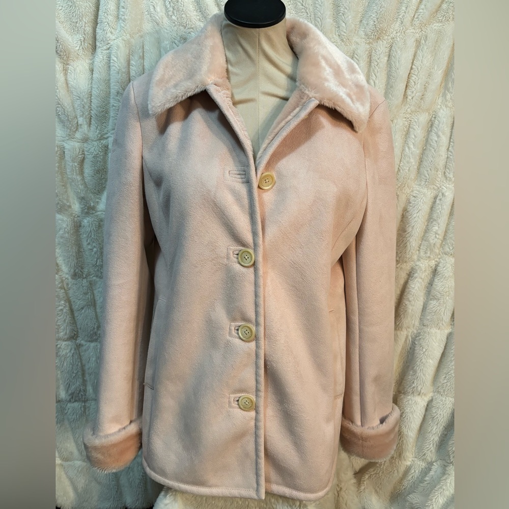 Chaps light pink faux fur shearling coat size medium
